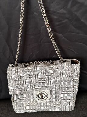 Alma Tonutti Handmade Italy Silver Woven Purse Adjustable Chain Strap Bag